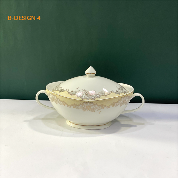 Ceramic Porcelain Serving Bowl with Lid - Design B