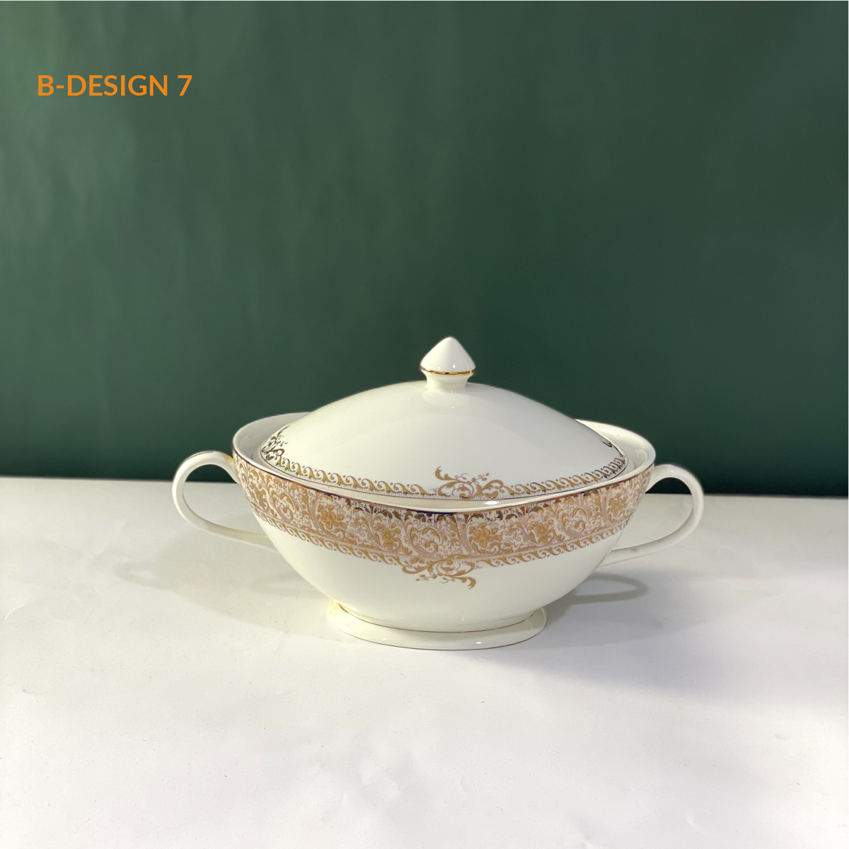 Ceramic Porcelain Serving Bowl with Lid - Design B