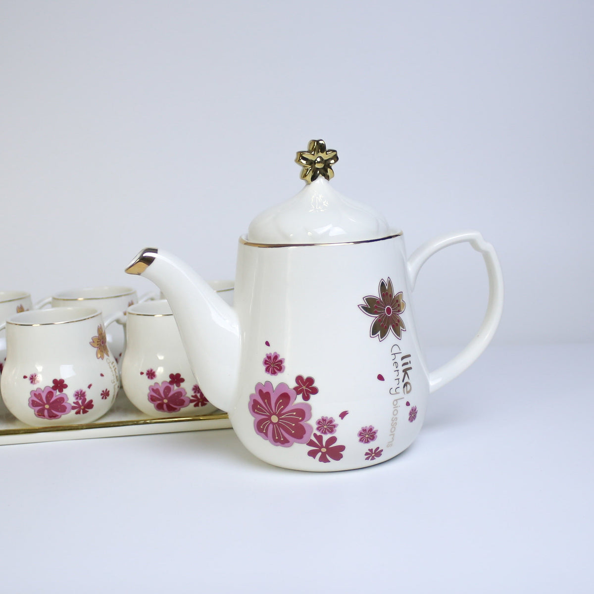 Pink Petal Perk Ceramic Coffee set Tea set 8-Pcs High Quality