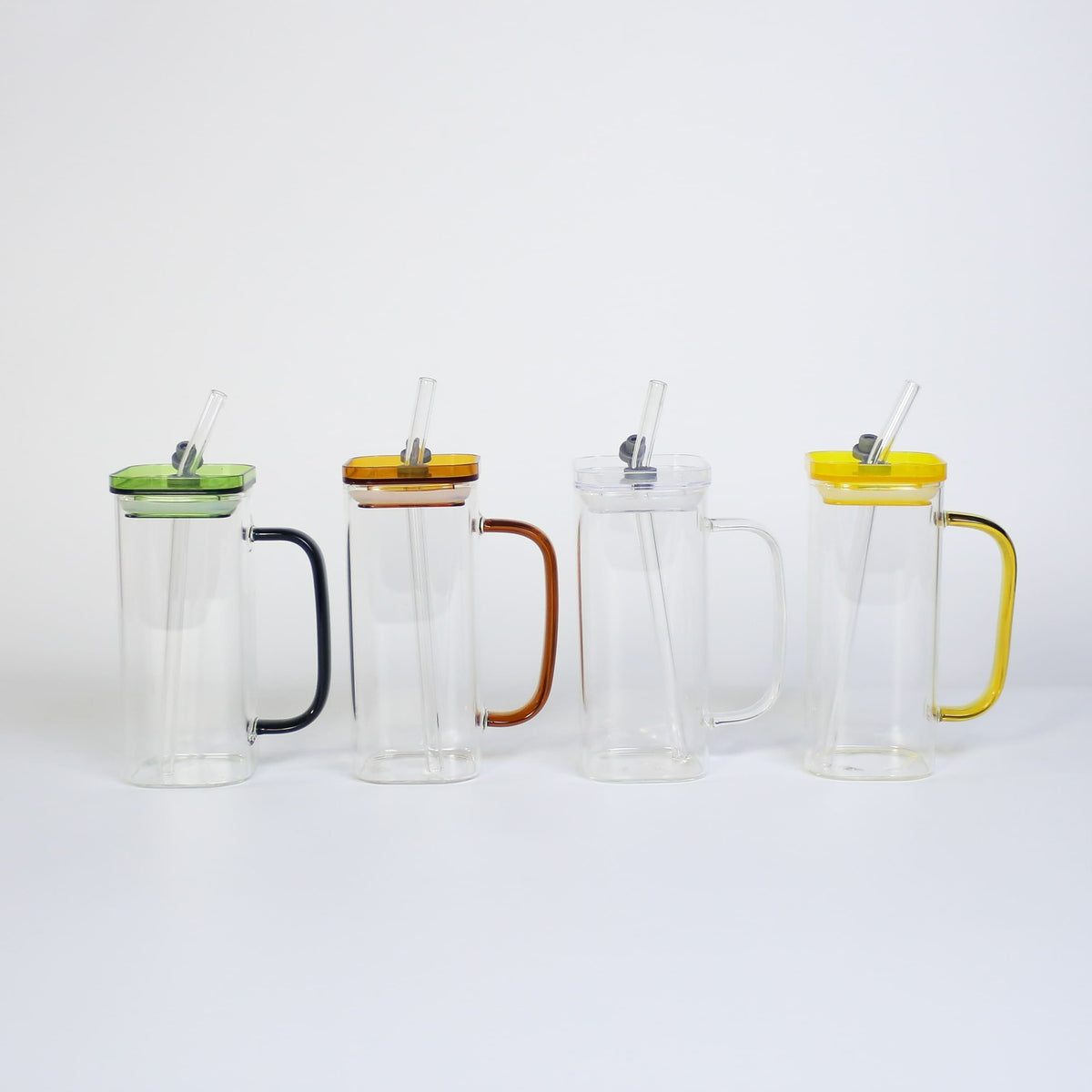 High Borosilicate glass tea cups tumblers with lid and straw cup glass Tumbler with colorful Lid