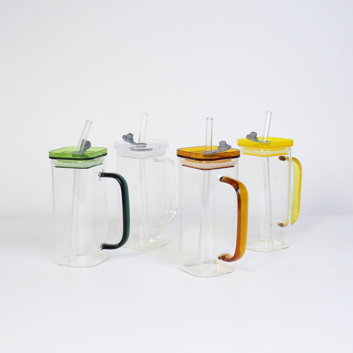 High Borosilicate glass tea cups tumblers with lid and straw cup glass Tumbler with colorful Lid