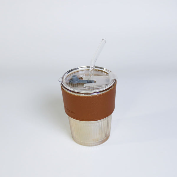 250ml Drinking Glass Cups with Protective Sleeve, Lids and Glass Straws