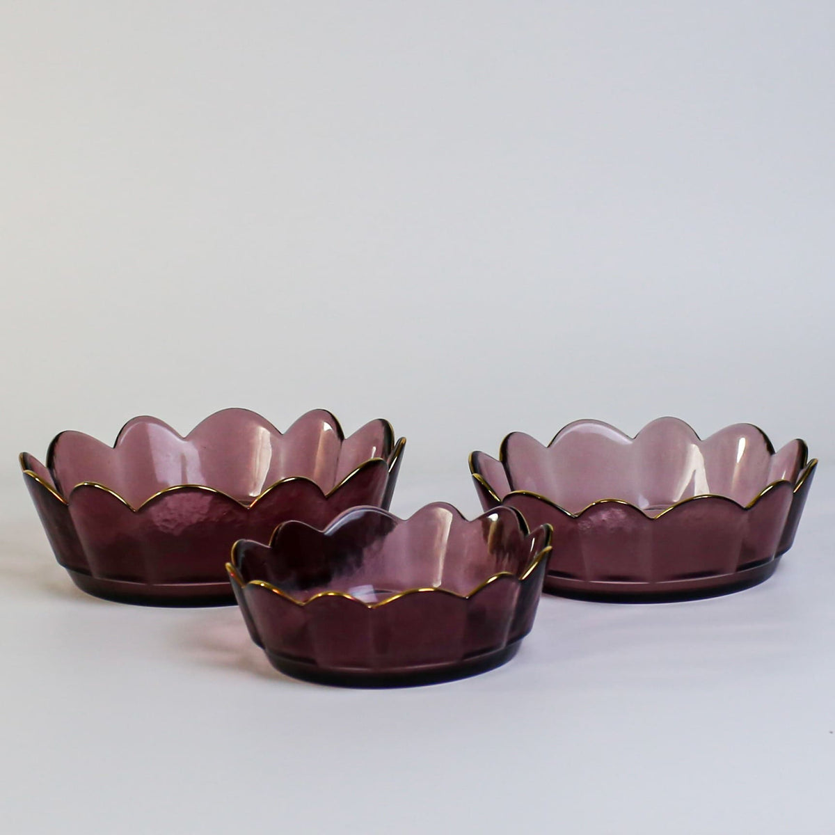 3Pcs Petal-shaped gold rim Crystal Glass Bowl set Light Luxury Breakfast Bowl set