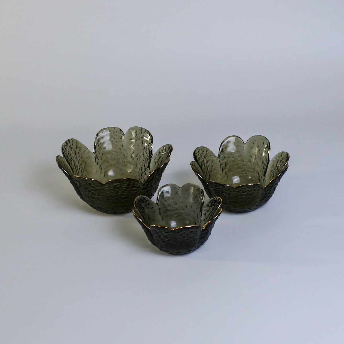 3Pcs Flower-shaped gold rim Crystal Glass Bowl set Light Luxury Breakfast Bowl set