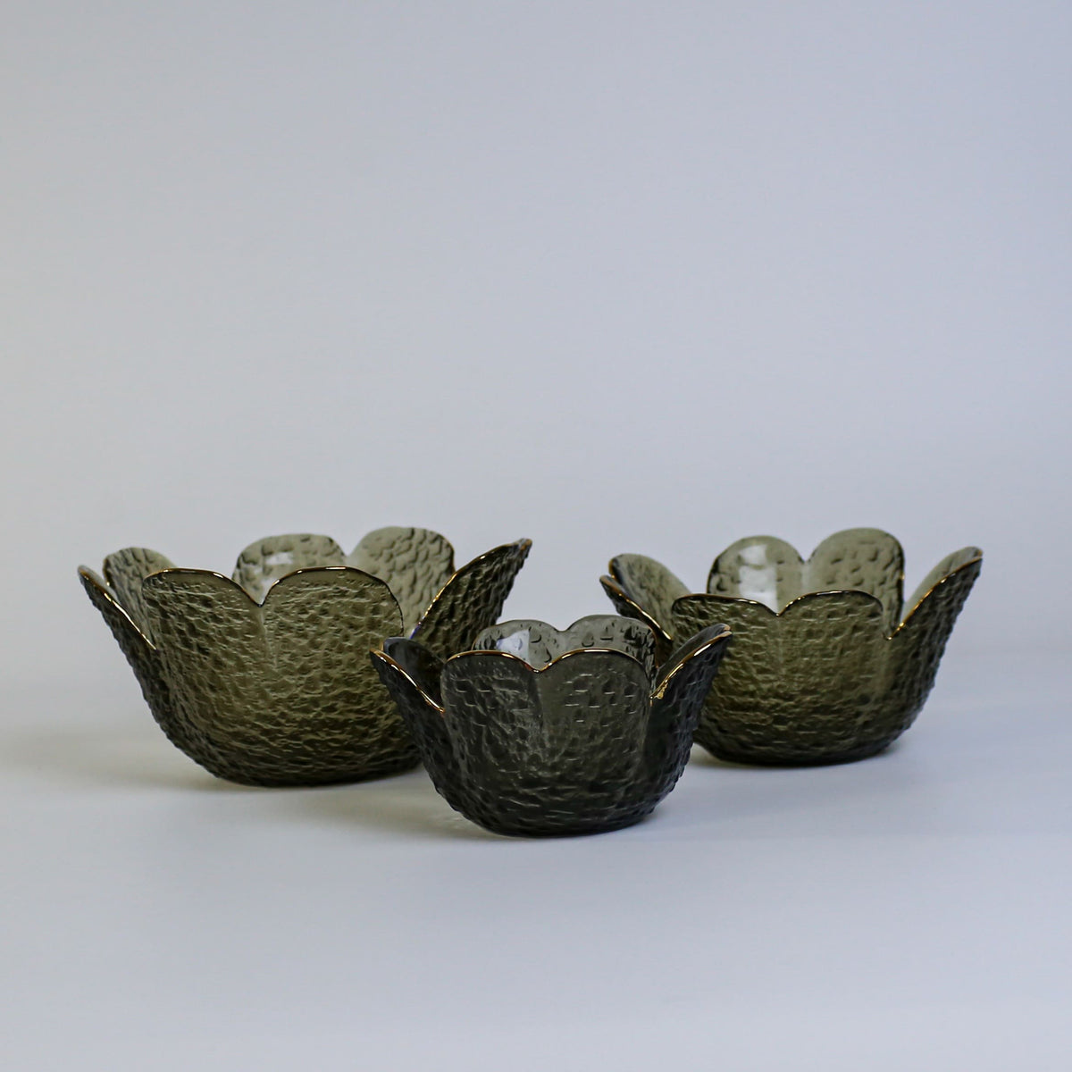 3Pcs Flower-shaped gold rim Crystal Glass Bowl set Light Luxury Breakfast Bowl set