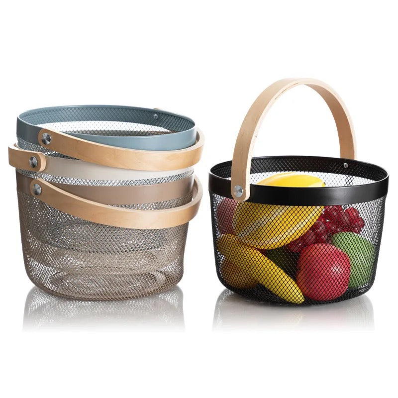 Round metal wire with handle fruit vegetable storage basket
