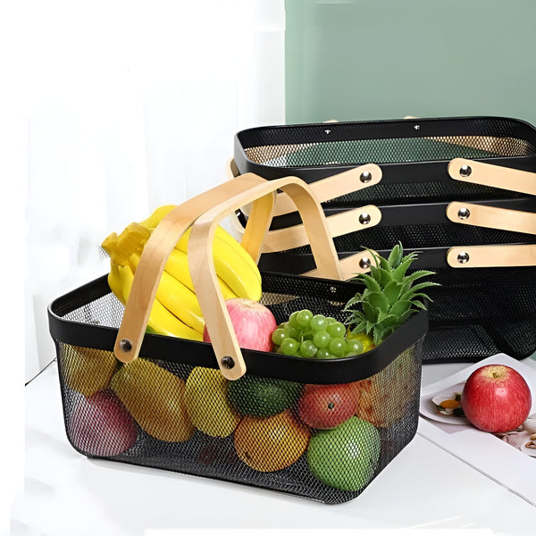 Rectangle metal wire with handle fruit vegetable storage basket