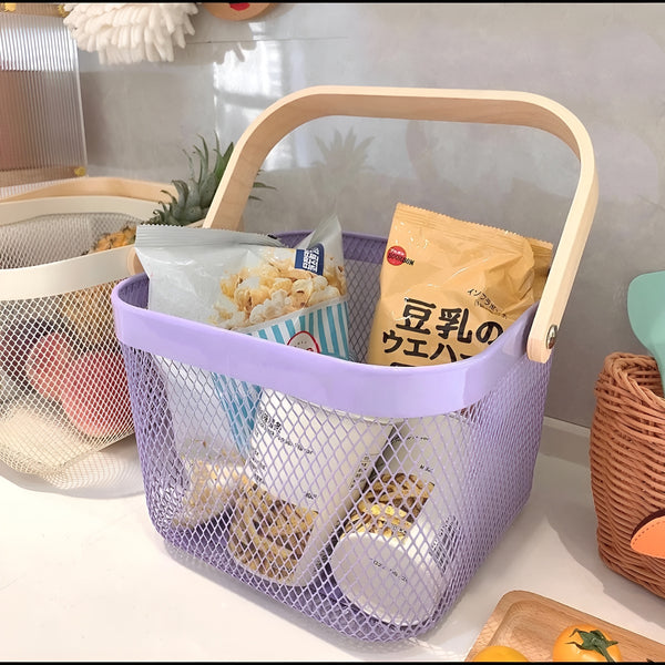 Square metal wire with handle fruit vegetable storage basket