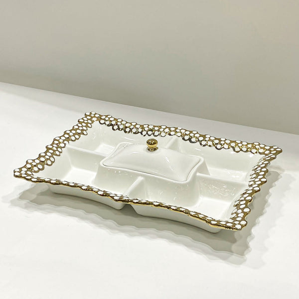 Ceramic Dry Fruit Serving Dish Tray - 5 Portion - Rectangle