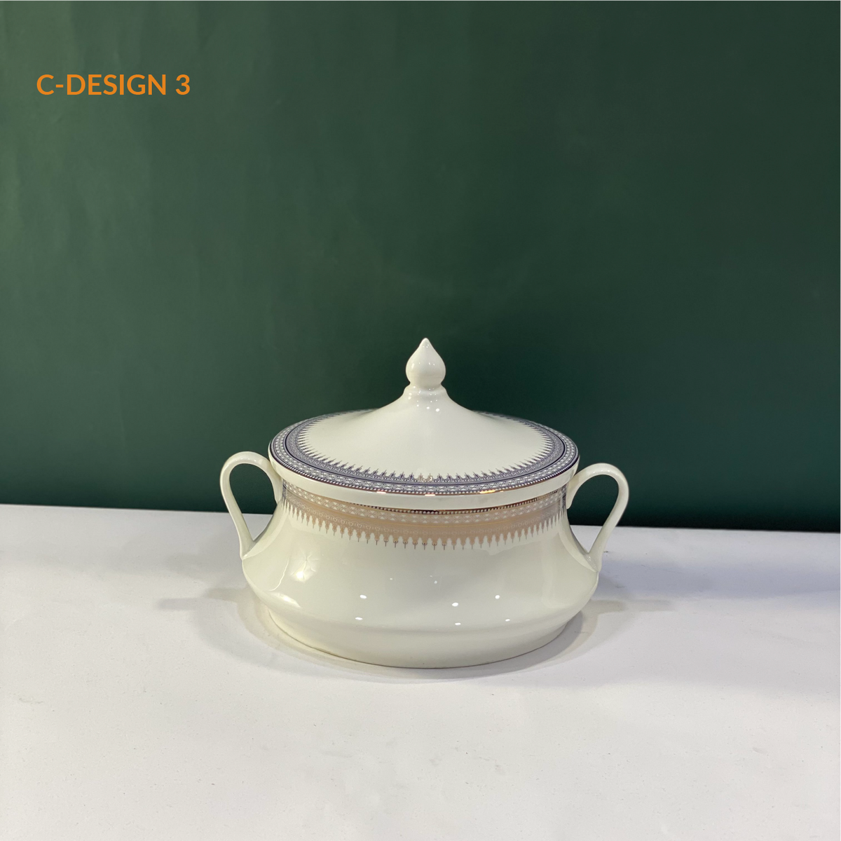 Ceramic Porcelain Serving Bowl with Lid - Design C