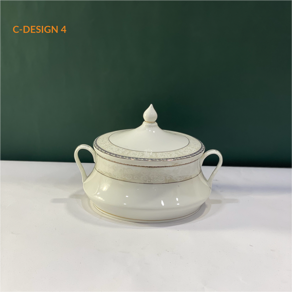 Ceramic Porcelain Serving Bowl with Lid - Design C