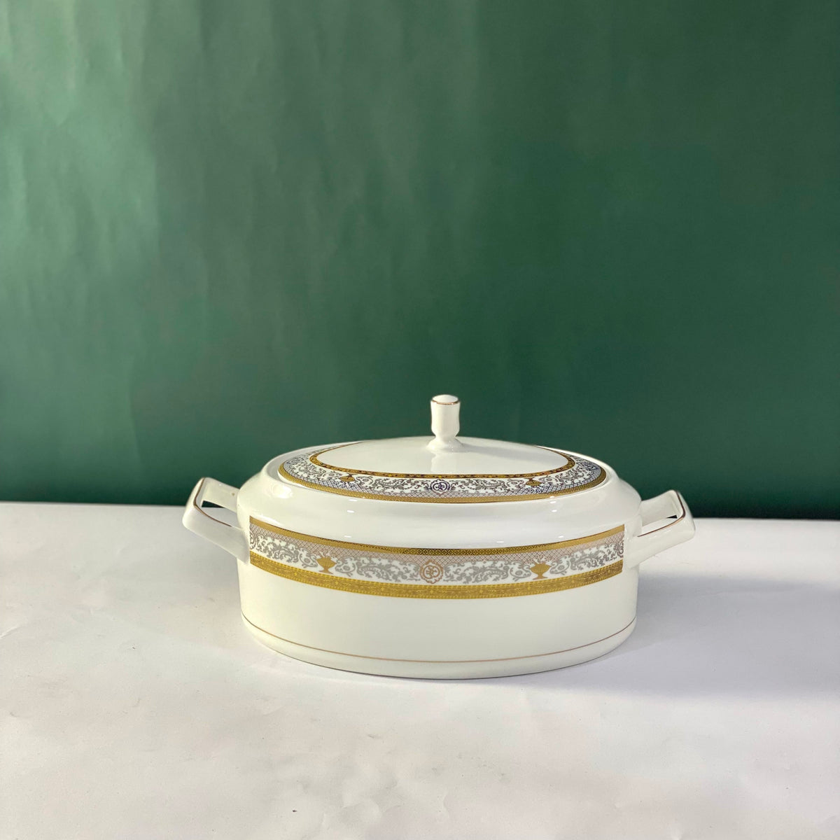 Ceramic Porcelain Serving Bowl with Lid - Design J