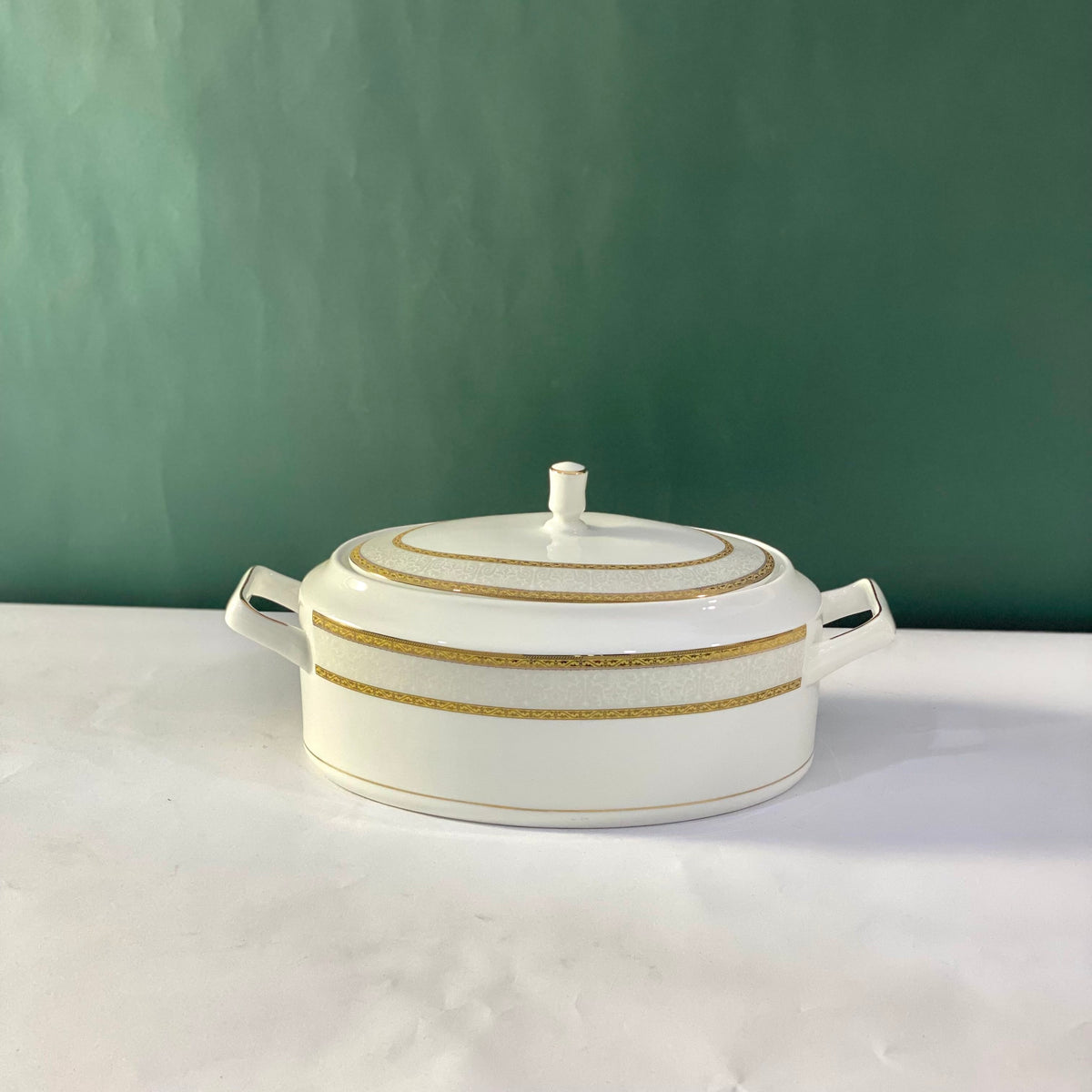 Ceramic Porcelain Serving Bowl with Lid - Design J